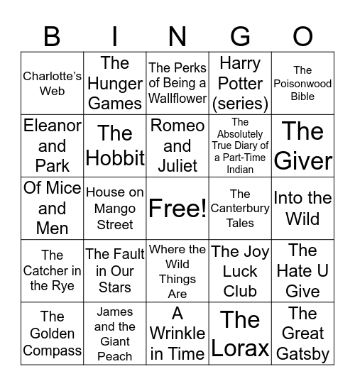 Banned Book Bingo Card