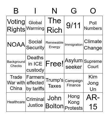 9/12 Democratic Candidate Debate Bingo Card