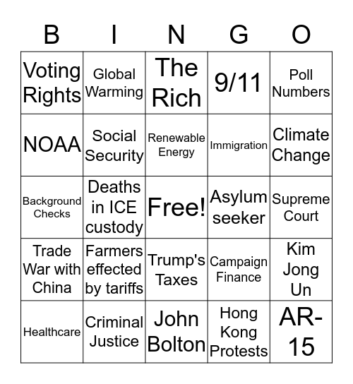 9/12 Democratic Candidate Debate Bingo Card