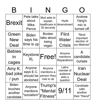 Debate Bingo Card