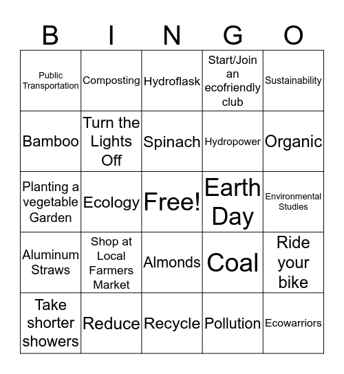 Sustainability BINGO Card