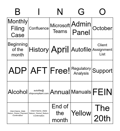 AutoFile Bingo  Bingo Card