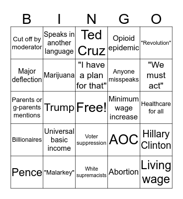 Dem Debate 9/12 Bingo Card