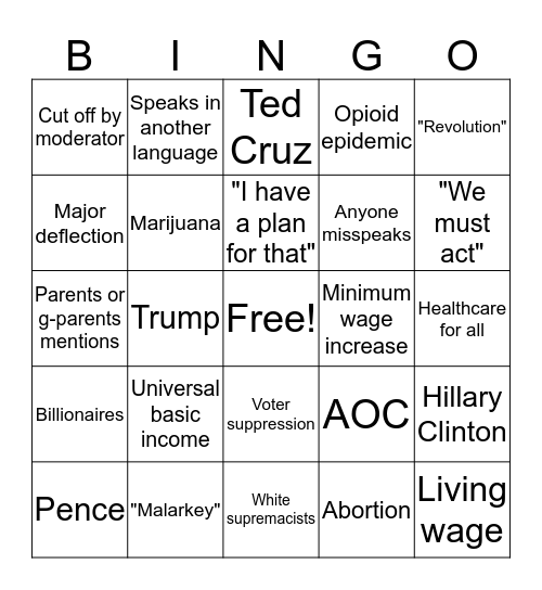 Dem Debate 9/12 Bingo Card