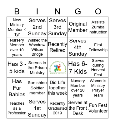 Nursery Ministry Bingo Card