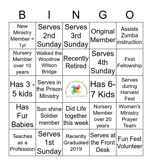 Nursery Ministry Bingo Card