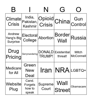 Democratic Debate #3: The Big Leagues Bingo Card