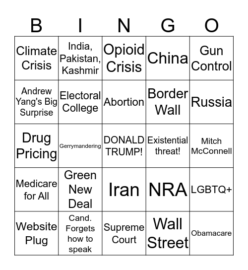 Democratic Debate #3: The Big Leagues Bingo Card