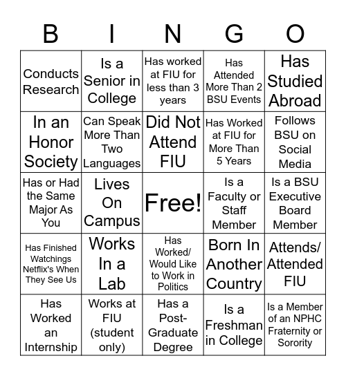 Find Someone Who... Bingo Card