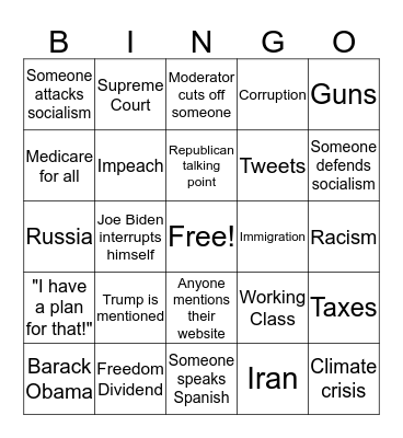 Democratic Debate Bingo! Bingo Card