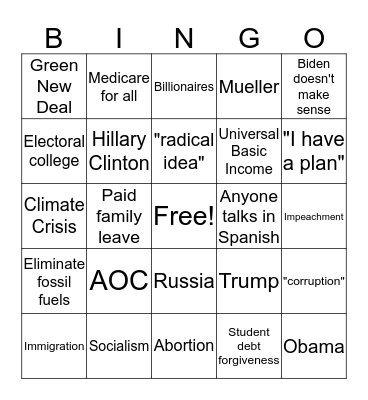 Bingo & Drinking Game for 9-12 Dem Debate Bingo Card