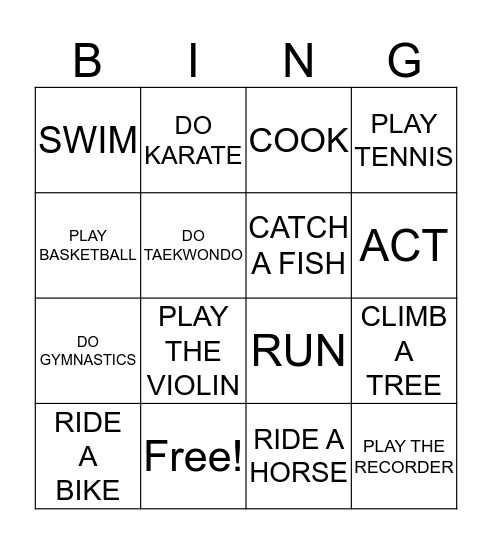 TALENTS AND ABILITIES Bingo Card