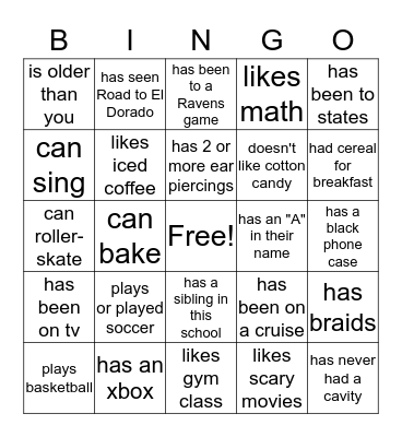 Project S.I.S People Bingo Card