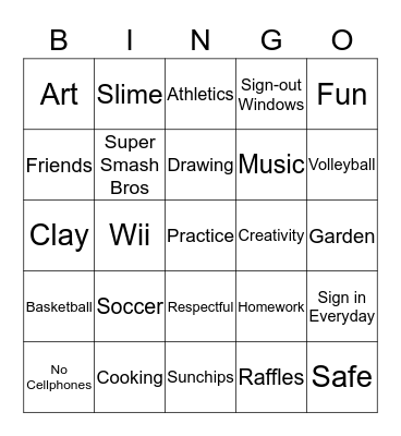 (ACE) After Class Enrichment  Bingo Card