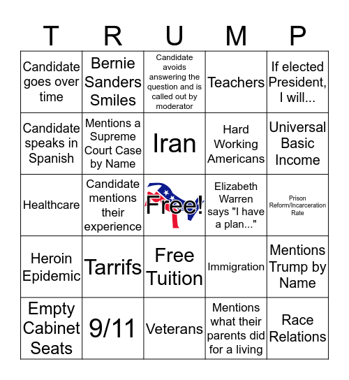 9/12 Democratic Debate #3 - Card #1 Bingo Card