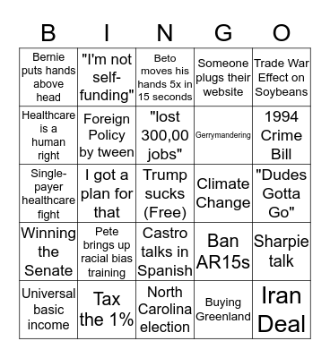 2020 Democratic Primary Debate Bingo Card