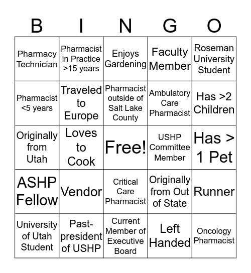 USHP NETWORKING Bingo Card
