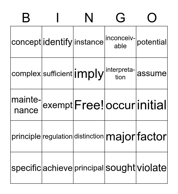 Vocabulary Units 1 - 2 Bingo Card