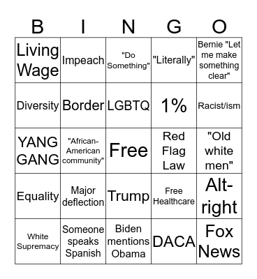 2020 Democratic Debate Bingo Card
