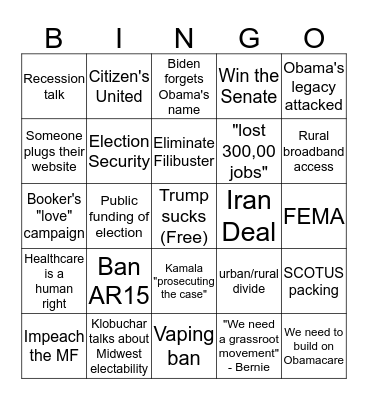 2020 September Democratic Debate Bingo Card