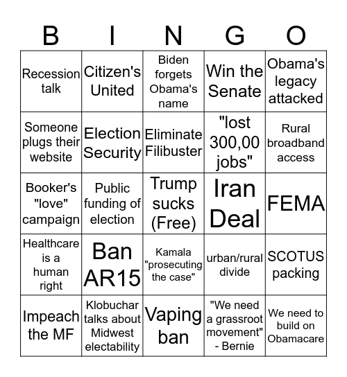 2020 September Democratic Debate Bingo Card