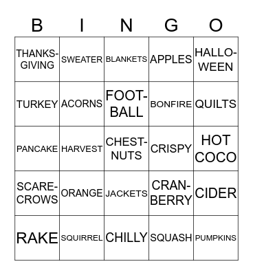 FALL THEME Bingo Card