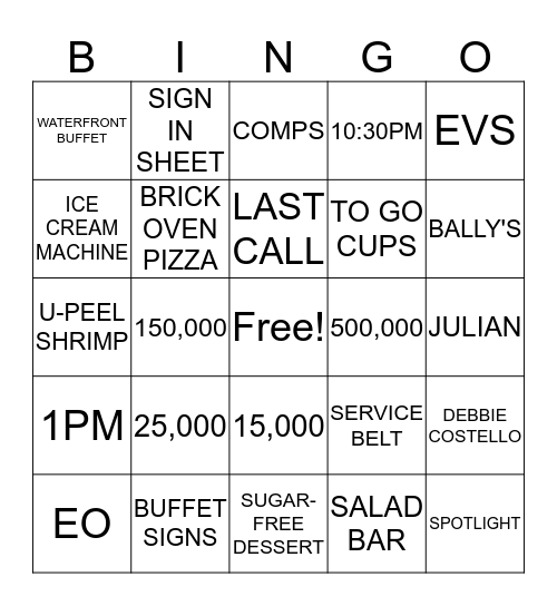 Player Lounge Bingo Card