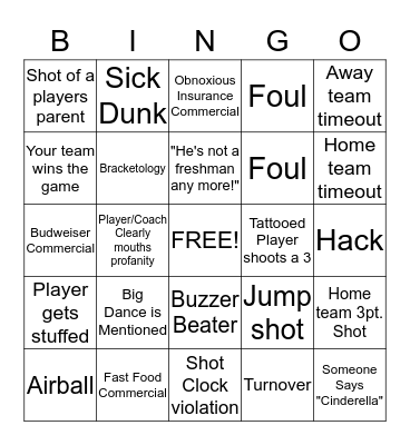 Budweiser March Madness Bingo Card