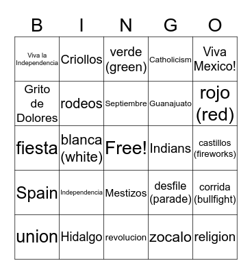 Dia de la Independencia Bingo Card