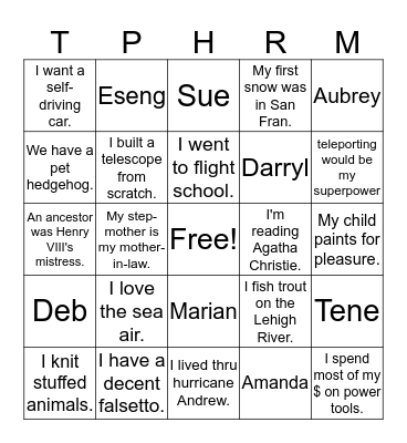 TPharm IceBreaker Bingo Card