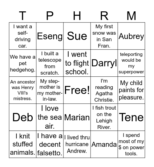 TPharm IceBreaker Bingo Card