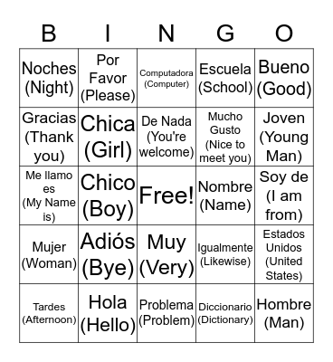 Spanish Bingo Card