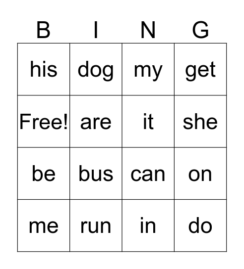 PREPRIMER Bingo Card