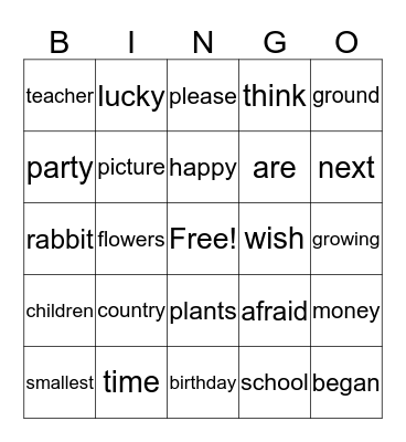 FIRST GRADE Bingo Card