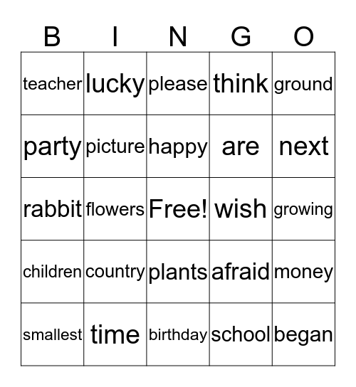 FIRST GRADE Bingo Card