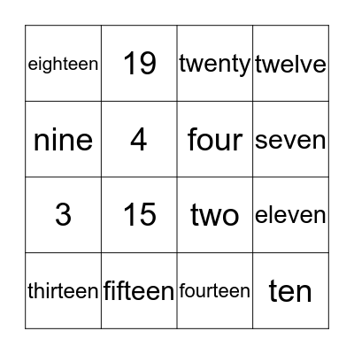 NUMBER WORDS Bingo Card