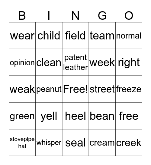 Vocabulary Review BINGO! Bingo Card