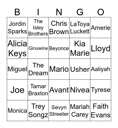 2000's R & B (Round 2) Bingo Card