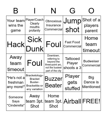 Budweiser March Madness Bingo Card