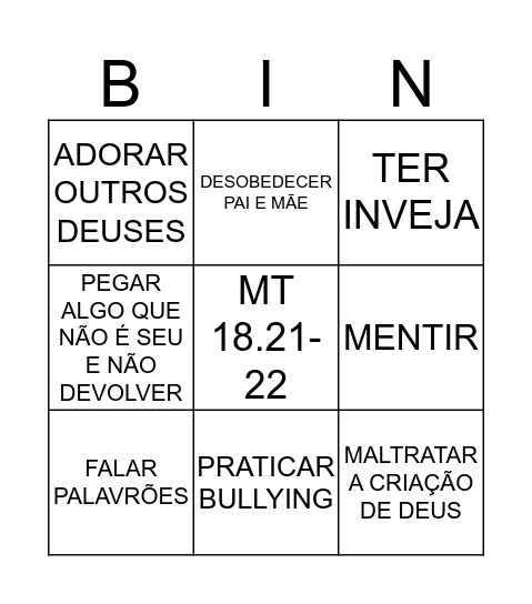 LIÇÃO 17 Bingo Card
