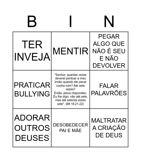LIÇÃO 17 Bingo Card