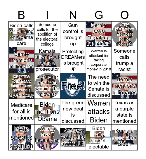 UMass Dems 3rd Debate Bingo  Bingo Card