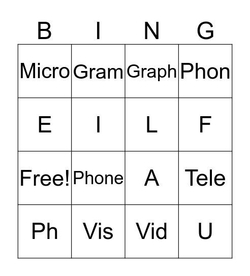 Roots Bingo Card