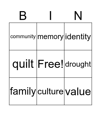 Vocabulary Bingo Card