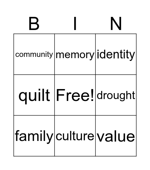 Vocabulary Bingo Card