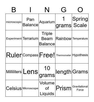 Science Tools  Bingo Card