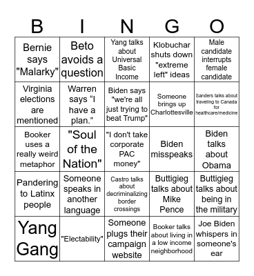 Debate Bingo Card