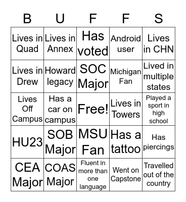 Michigan Club Bingo Card