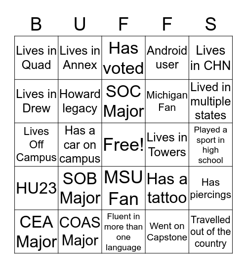 Michigan Club Bingo Card