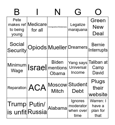 Debate  Bingo Card